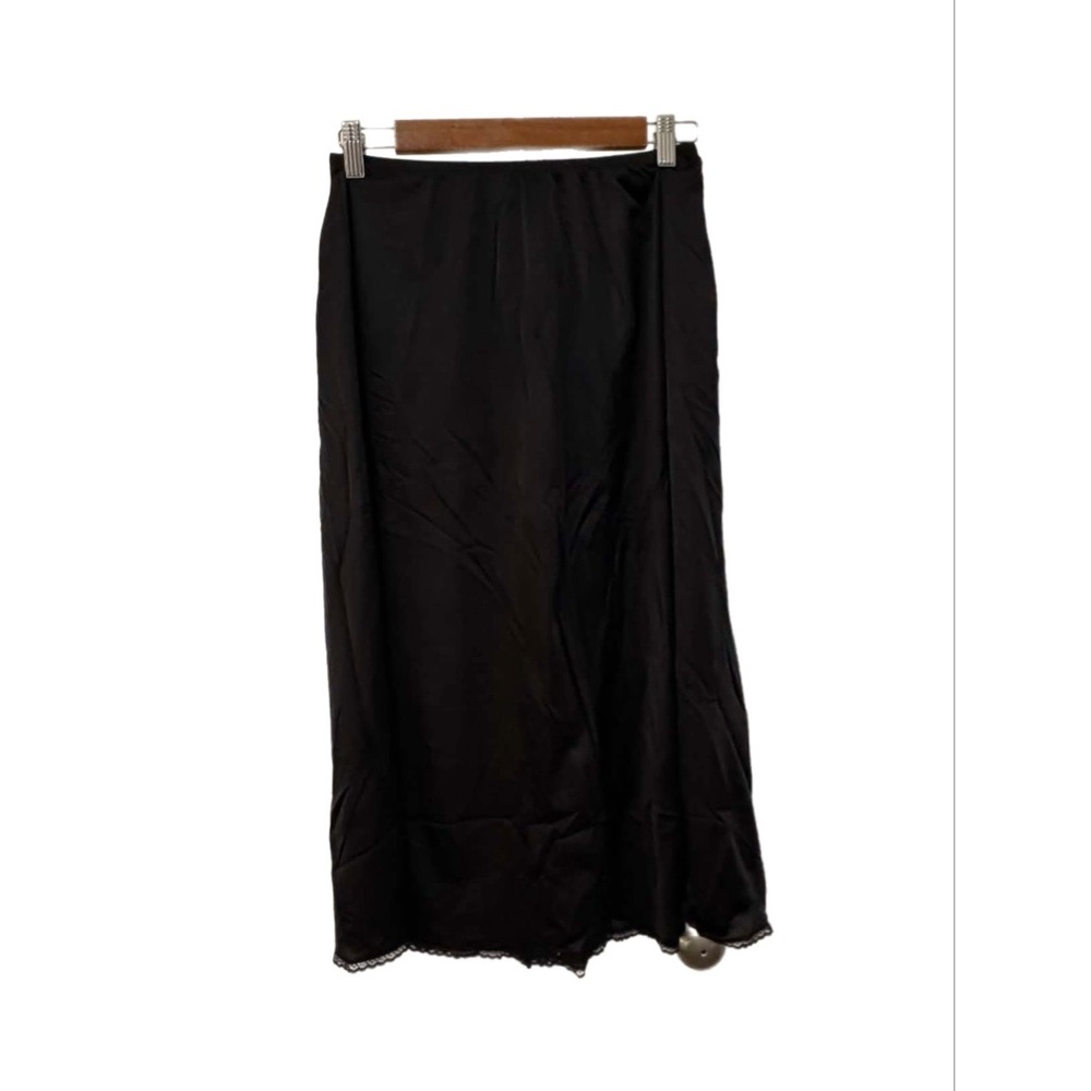 Vanity Fair Half Slip Womens Medium Black Excellent Lace Trim Midi Style 11-711